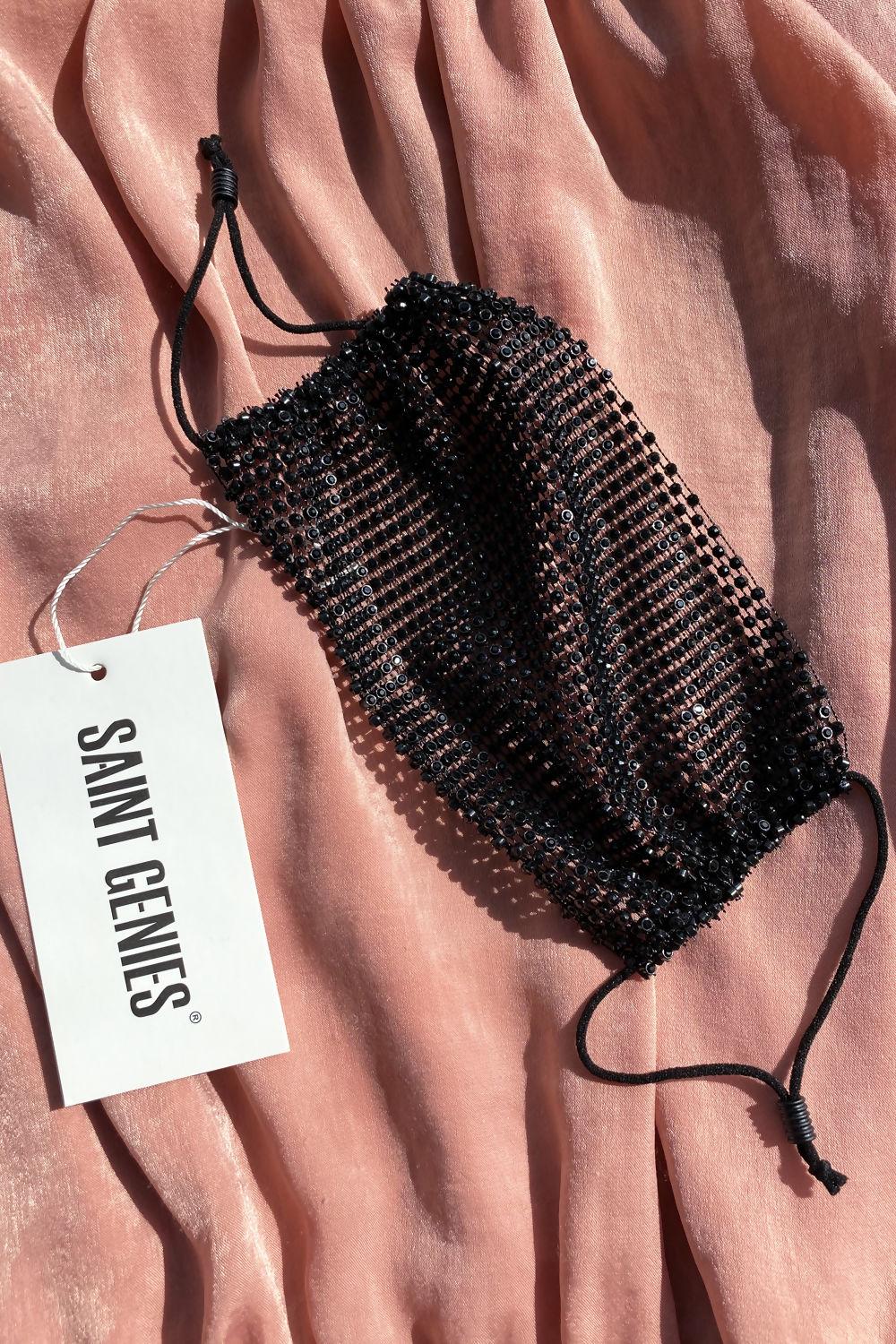 Saint Genies Rowina Black Diamante Net Fashion Face Mask