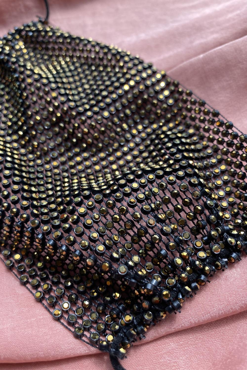 Saint Genies Rowina Black & Gold Diamante Unlined Fashion Face Mask