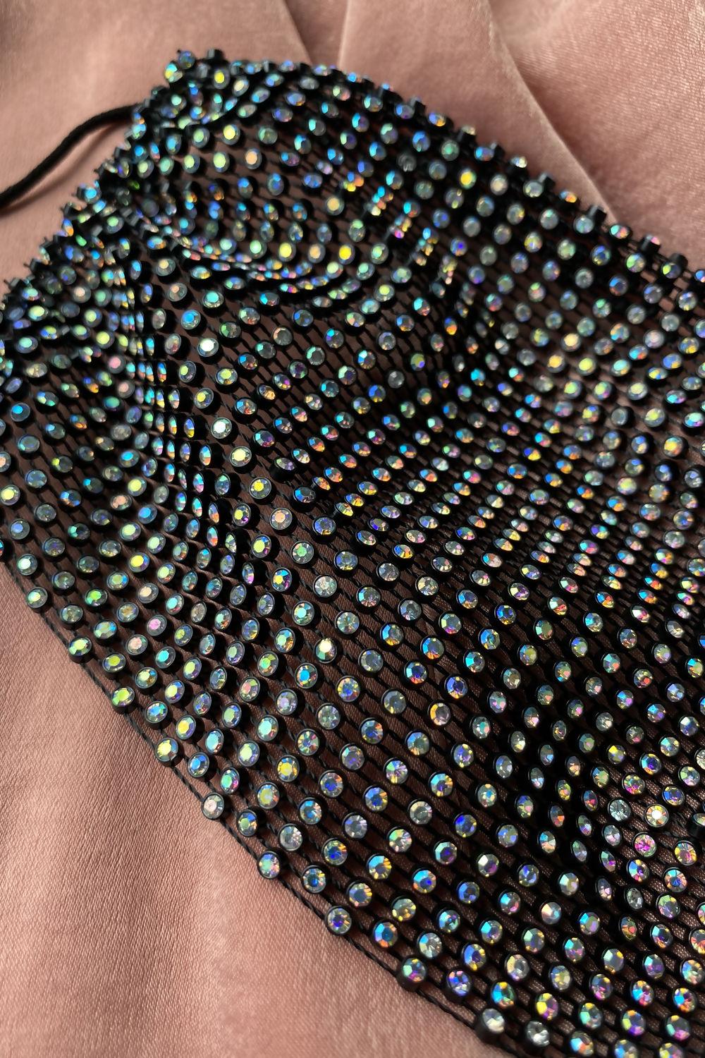 Saint Genies Rowina Black Iridescent Diamante Unlined Fashion Face Mask