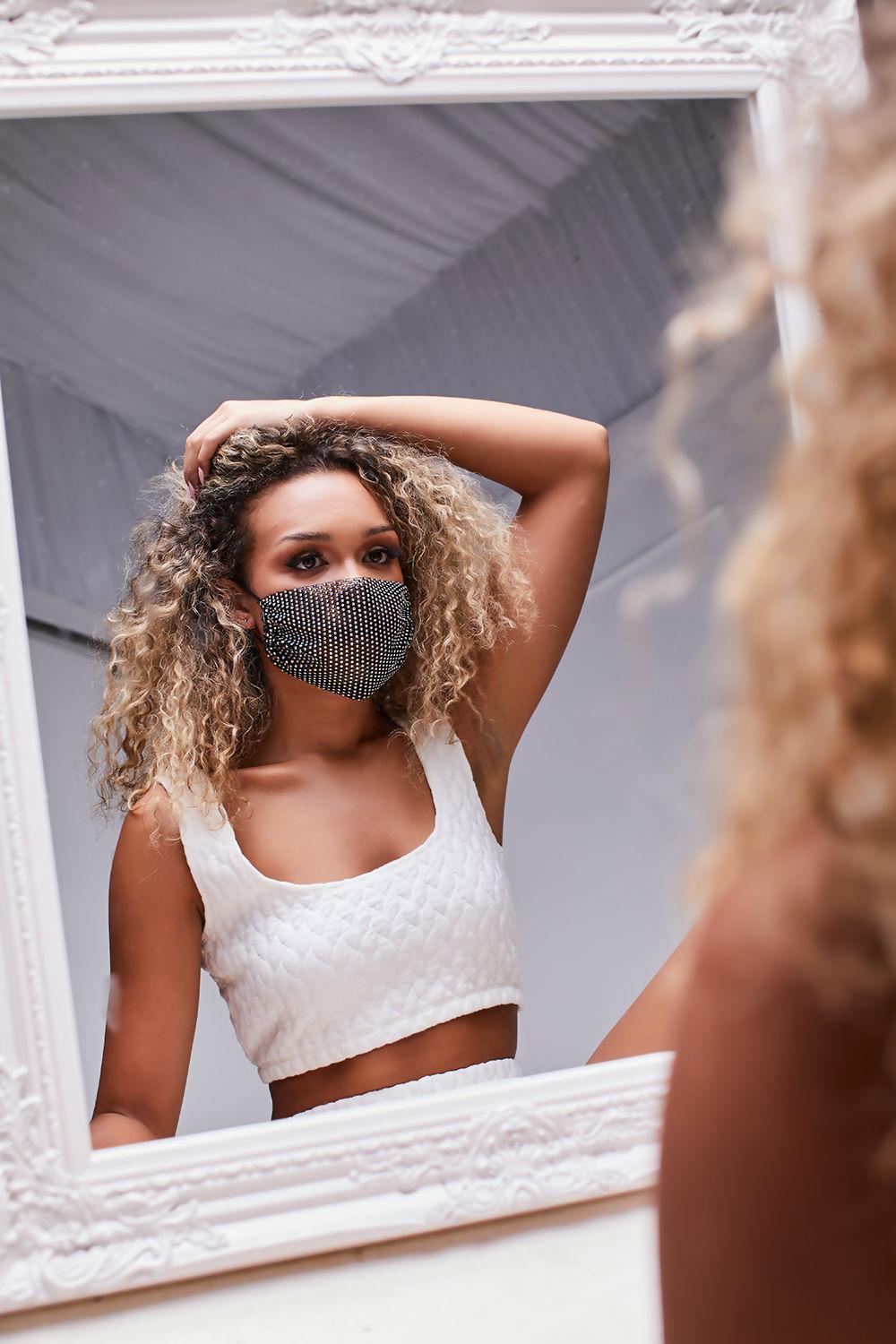 saint genies Rowina Black Iridescent Diamante Unlined Fashion Face Mask