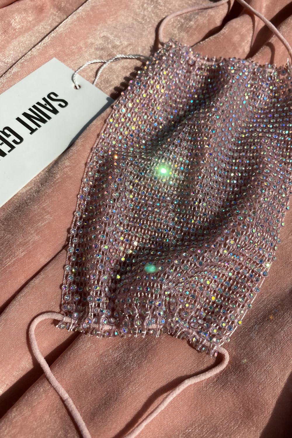Saint Genies Rowina Pink Diamante Net Fashion Face Mask