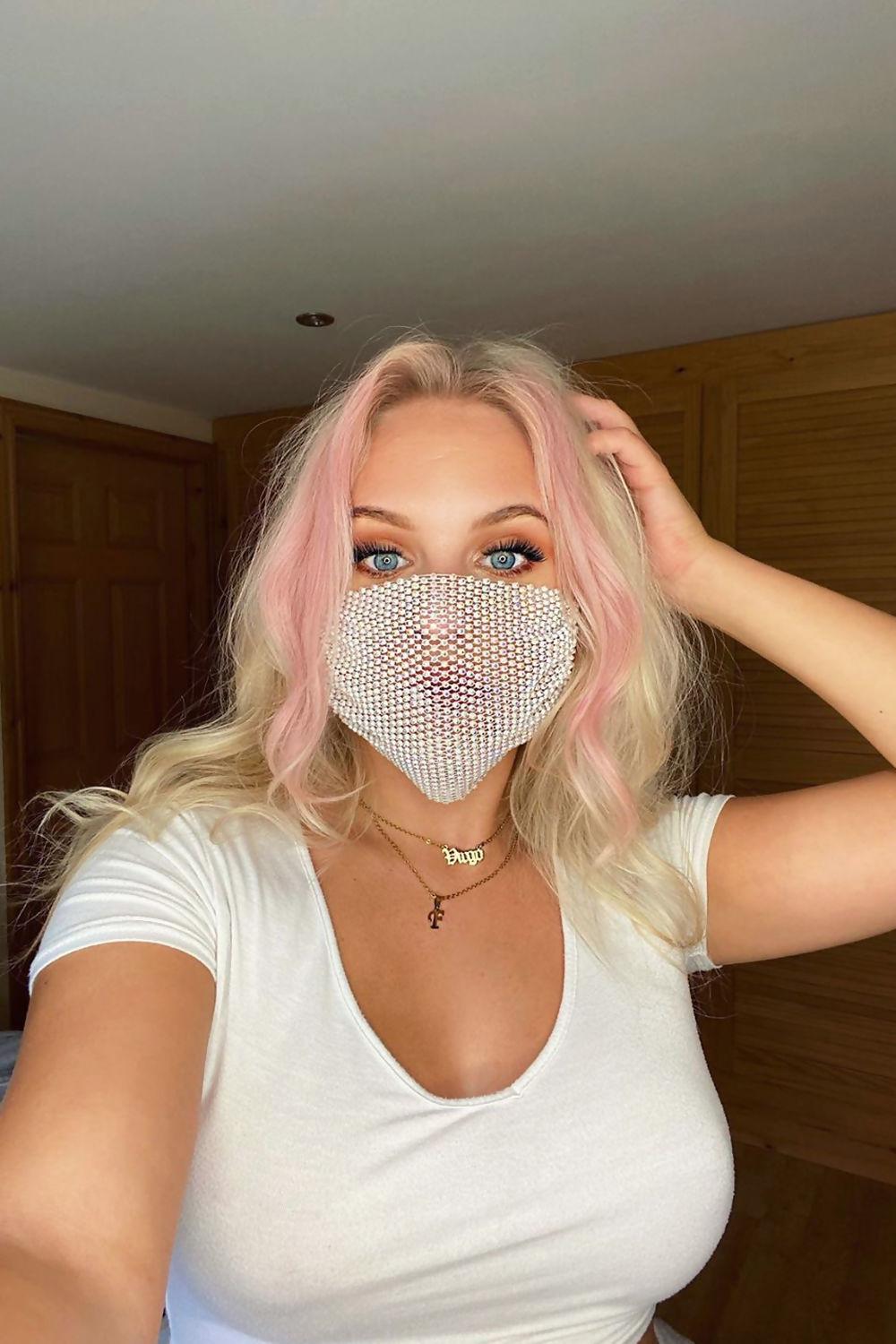 Saint Genies Rowina White Iridescent Diamante Unlined Fashion Face Mask