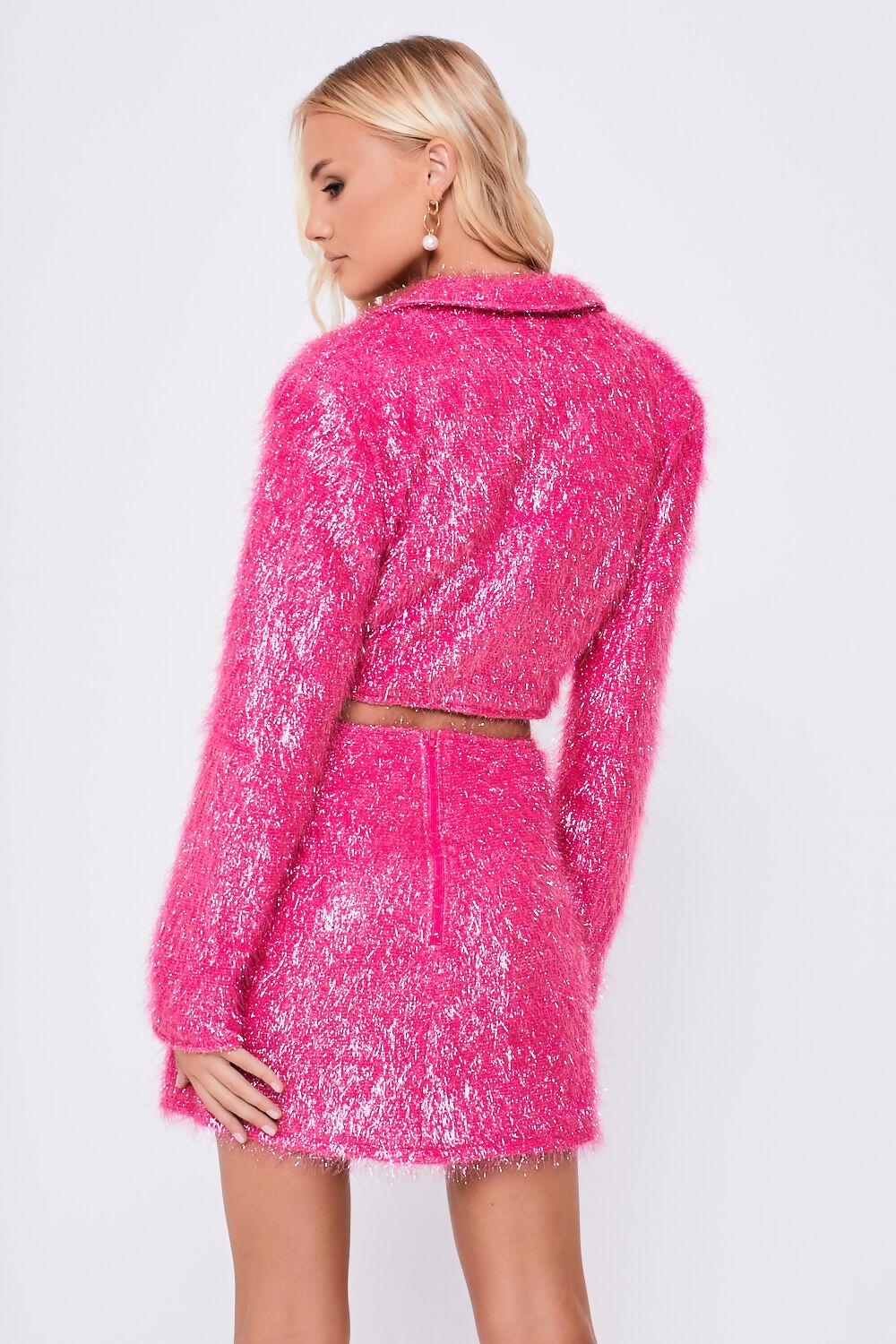 Saint Genies Sadie Pink Tinsel Cropped Long Sleeve Blazer