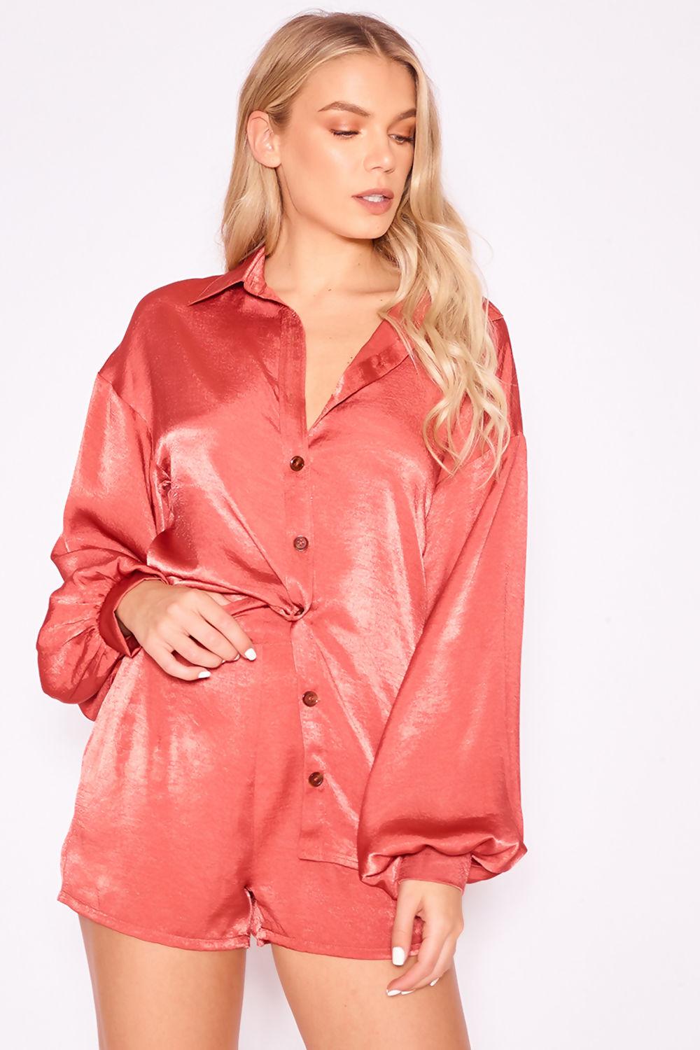 saint genies Ariadne Rust Silky Oversized Shirt