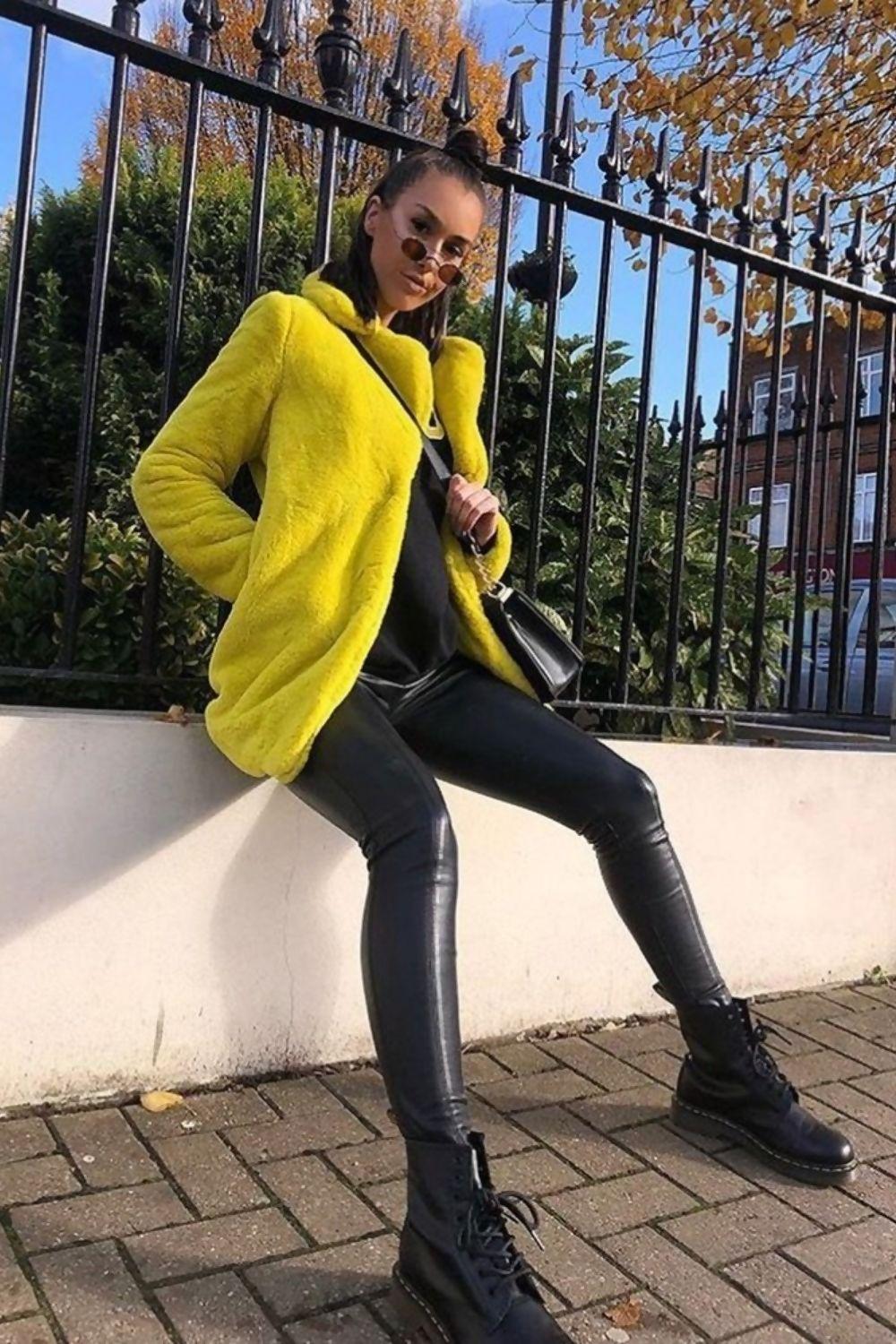 saint genies Carly Lime Faux Fur Coat