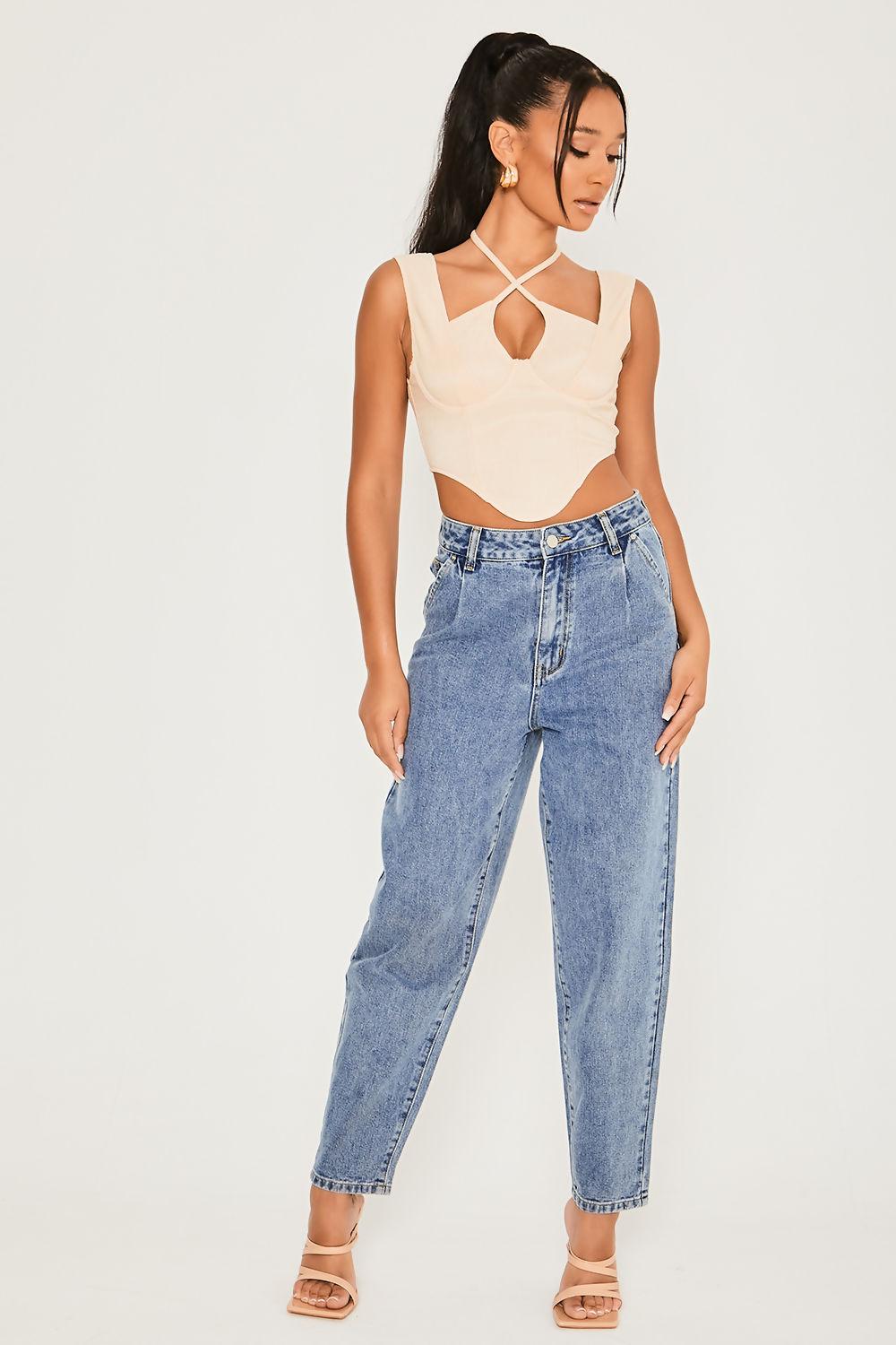 saint genies Evie Ecru Cross Neck Tie Corset Top