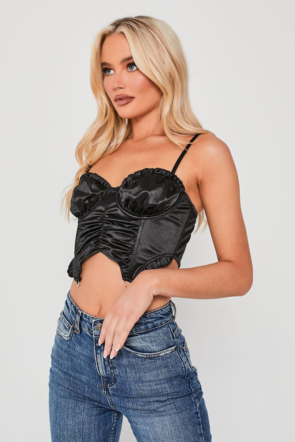 Saint Genies Maddy Black Shaped Ruched Crop Top