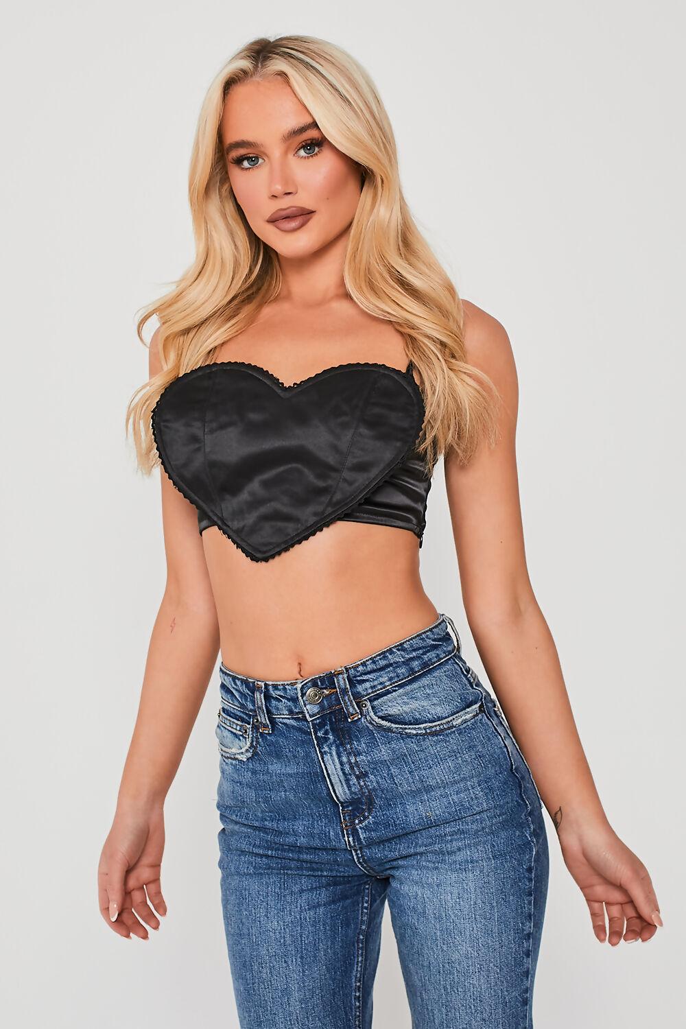Saint Genies Mimi Black Heart Shaped Crop Top