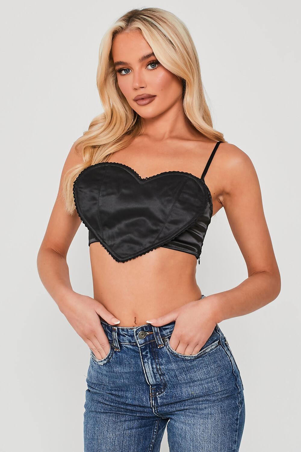 saint genies Mimi Black Heart Shaped Crop Top
