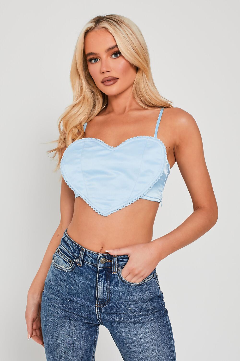 saint genies Mimi Blue Heart Shaped Crop Top