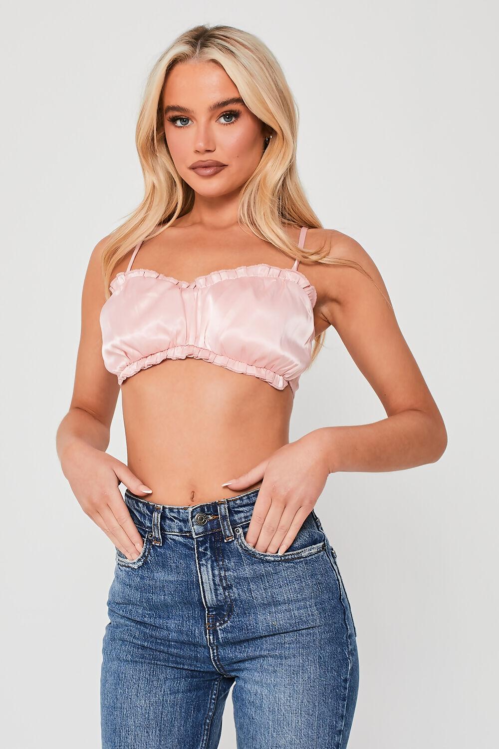 saint genies Ophelia Pink Frill Trim Crop Top