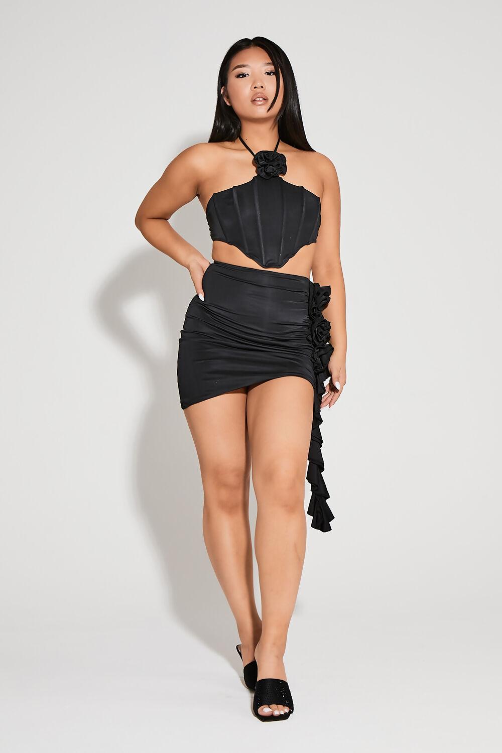 Saint Genies Zendaya Black Floral Ruffle Co-Ord