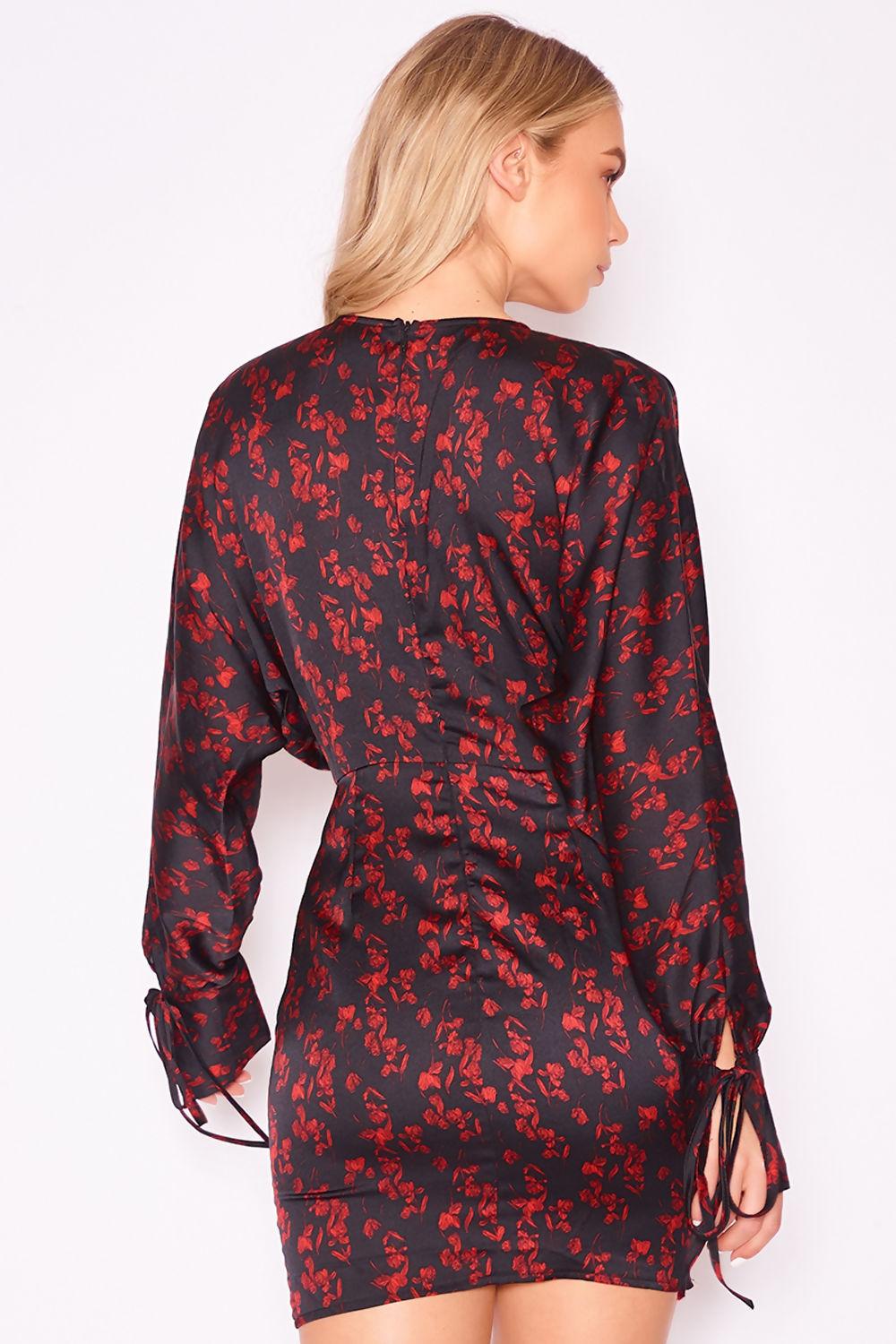 Saint Genies Sakinah Black Floral Wrap Front Batwing Sleeve Dress