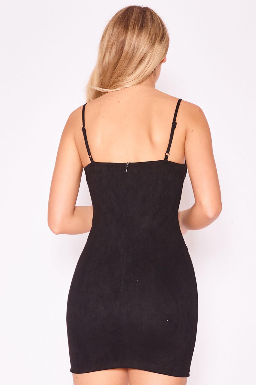 Saint Genies Scarlett Black Stretch Suede Embellished Underwired Dress