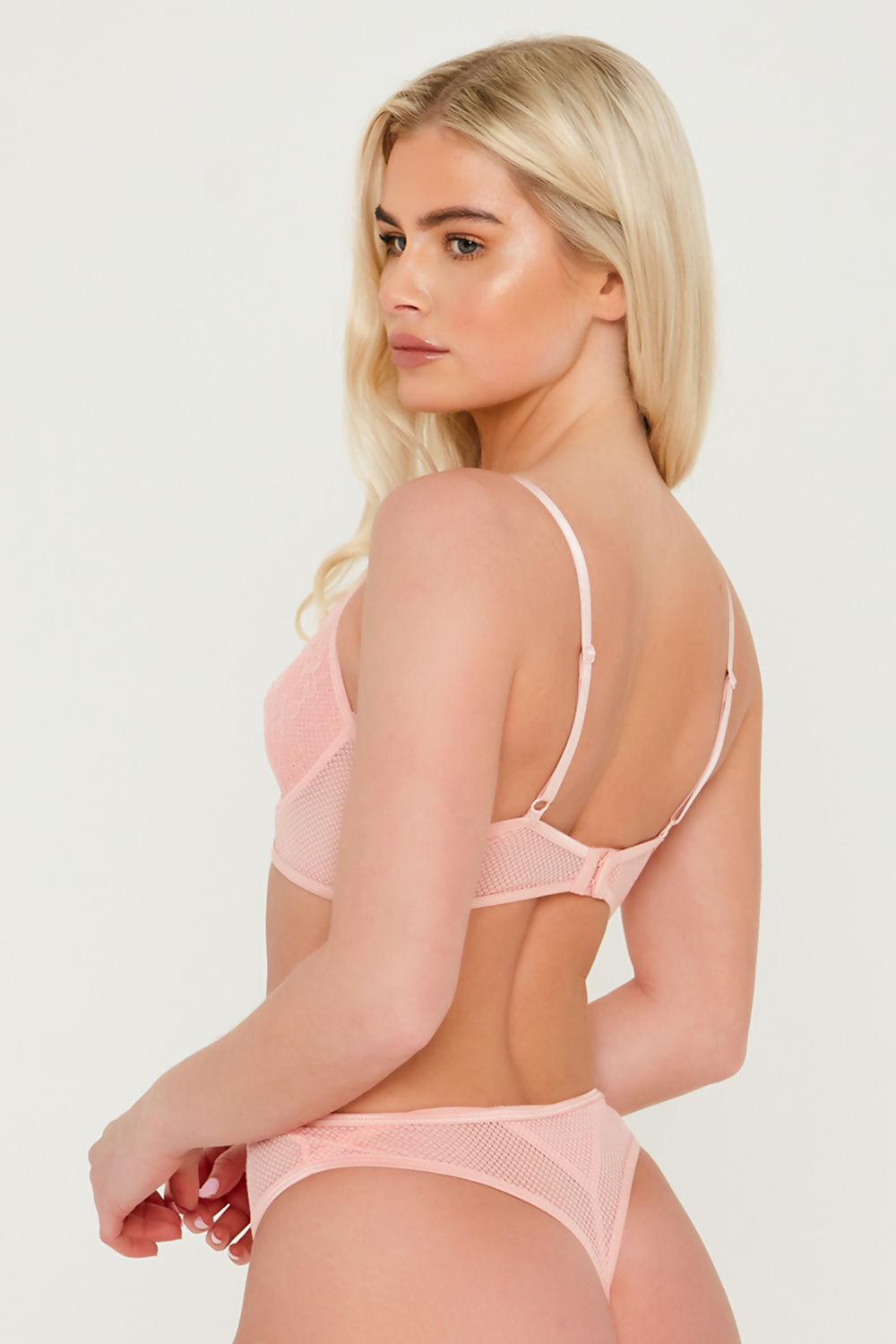 Saint Genies Tabitha Blush Lace High Leg Mesh Bra & Thong Lingerie Set