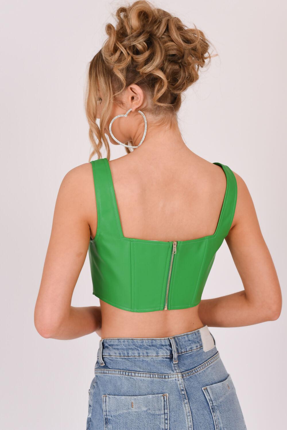 Saint Genies Talia Croc PU Square Neck Corset Top Green