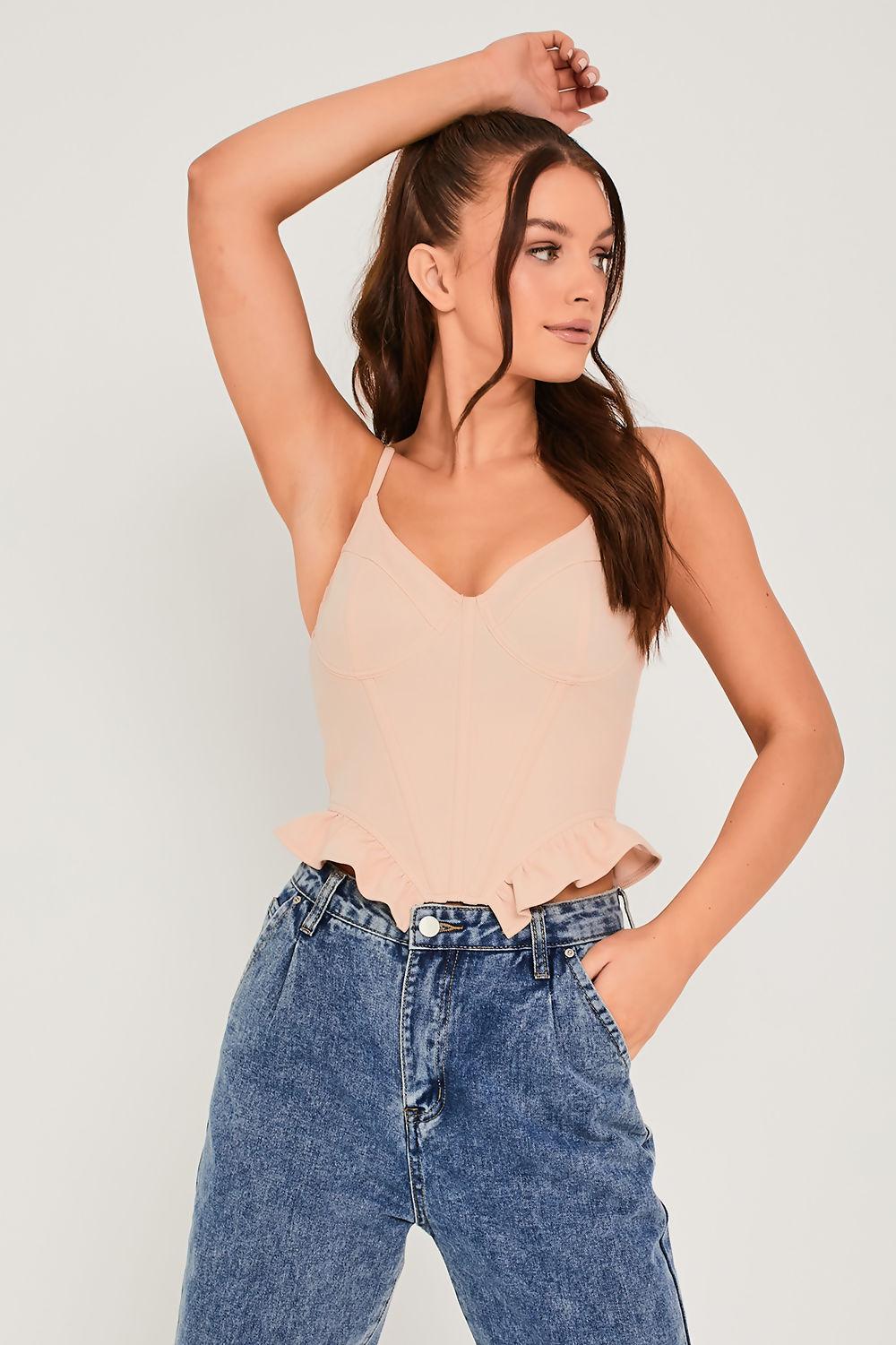 Saint Genies Tallie Nude Stretch Crepe Underwired Frill Corset Top