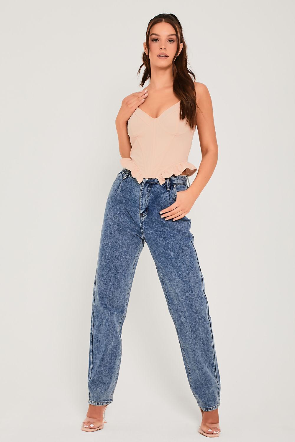 saint genies Tallie Nude Stretch Crepe Underwired Frill Corset Top