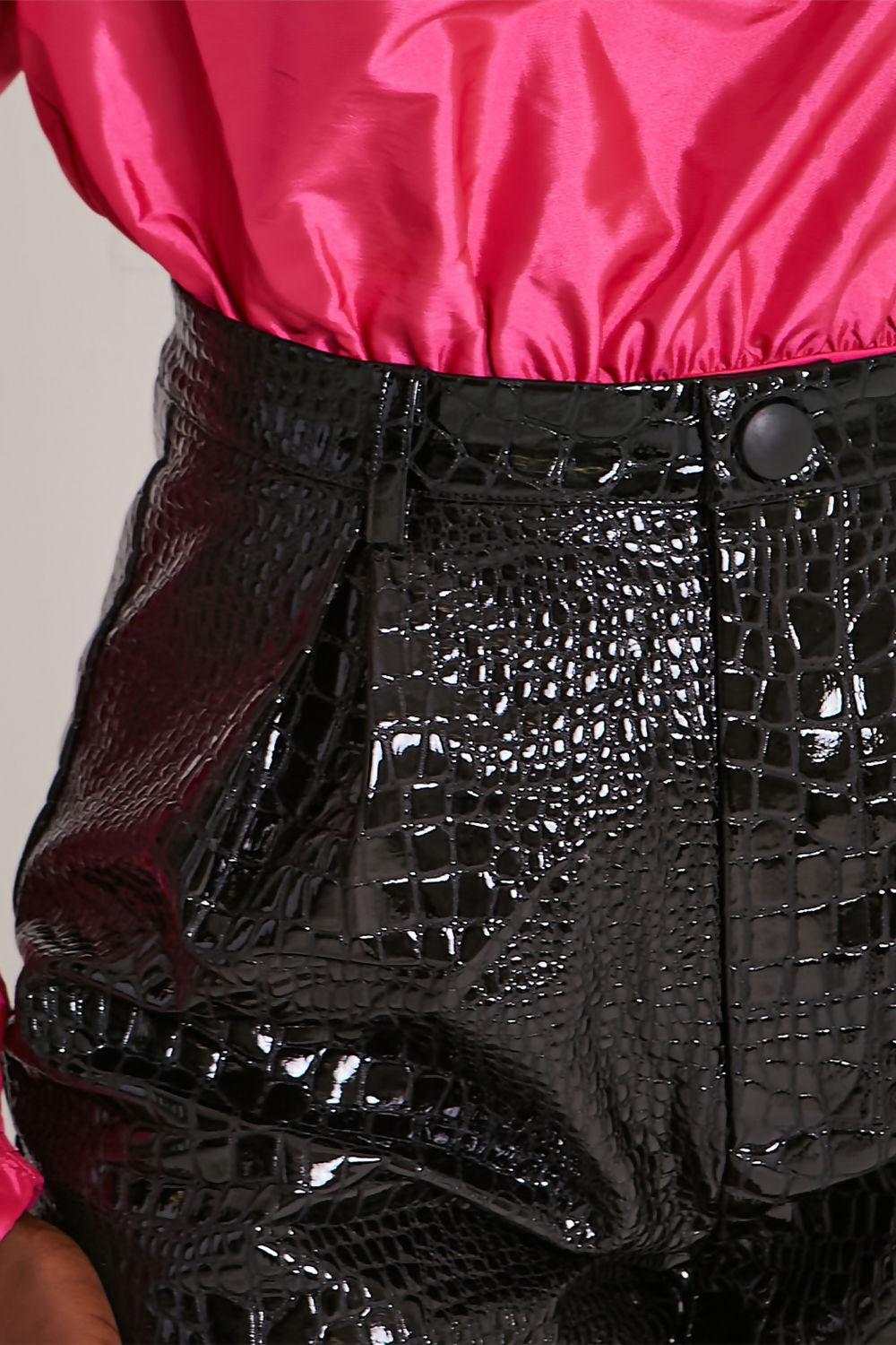 Saint Genies Thora Hot Pink Taffeta One Shoulder Puff Sleeve Bodysuit