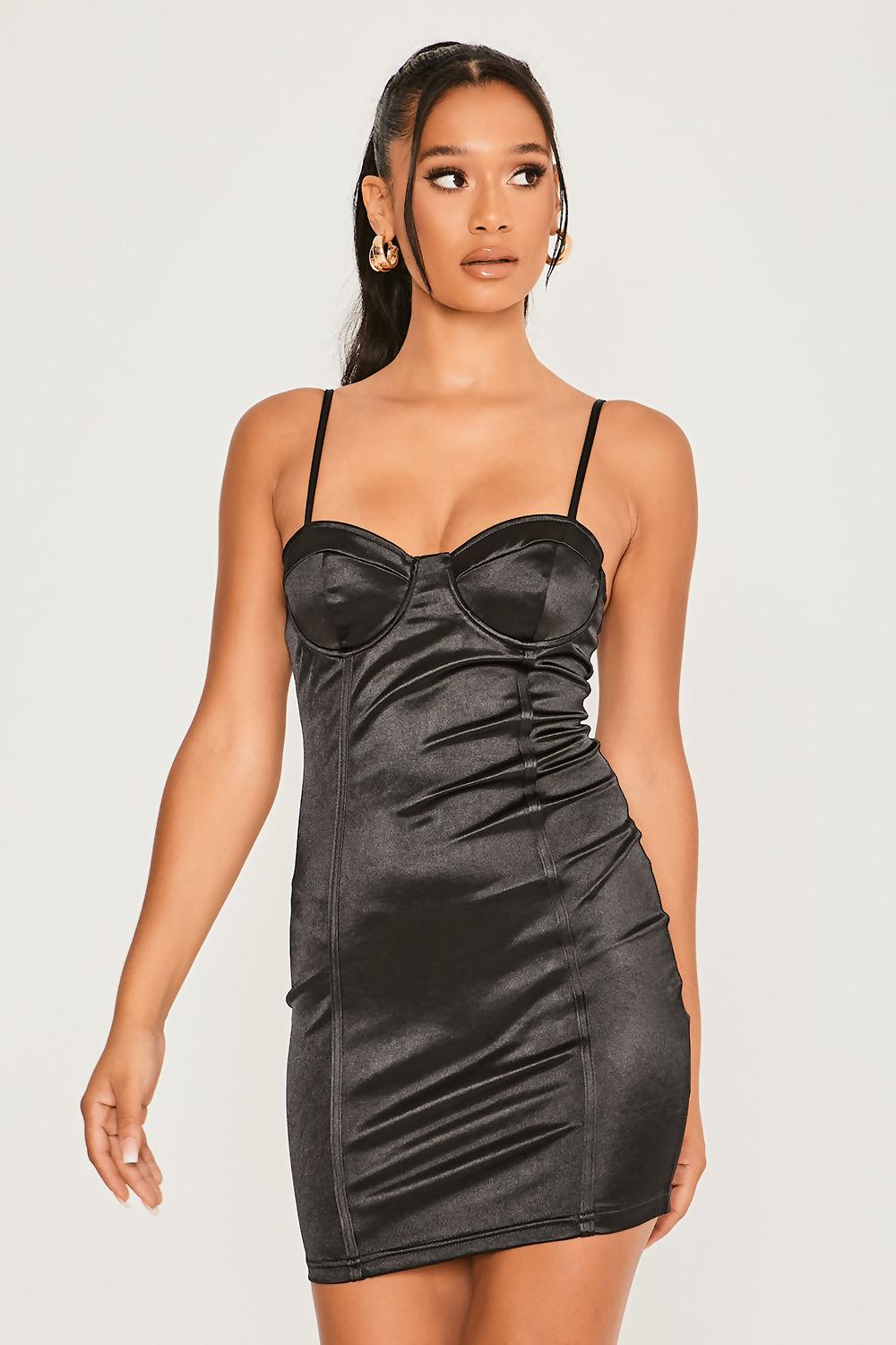 Saint Genies Vana Black Underwired Stretch Satin Mini Dress