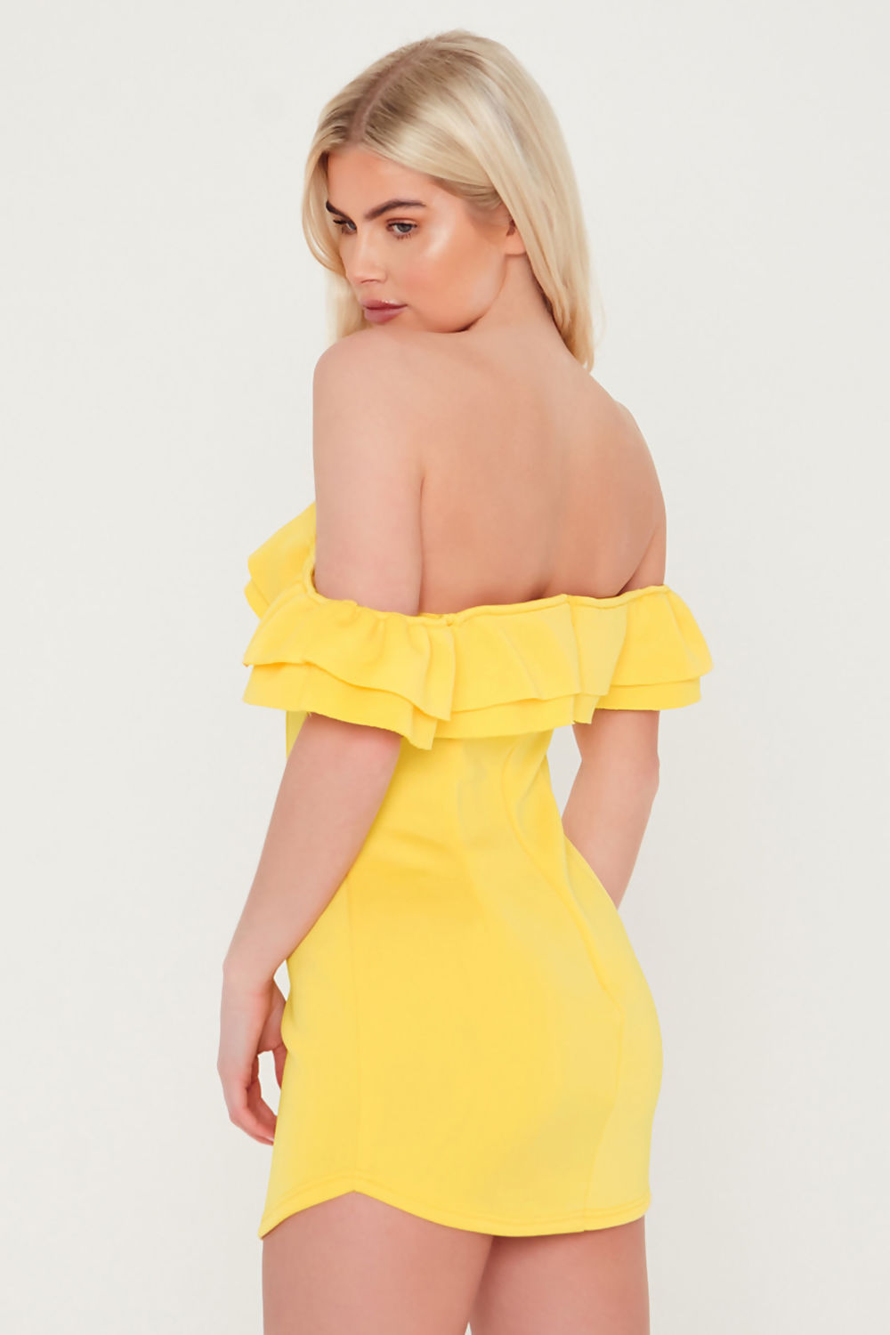 Saint Genies Vienna Bardot Ruffle Premium Scuba Mini Dress