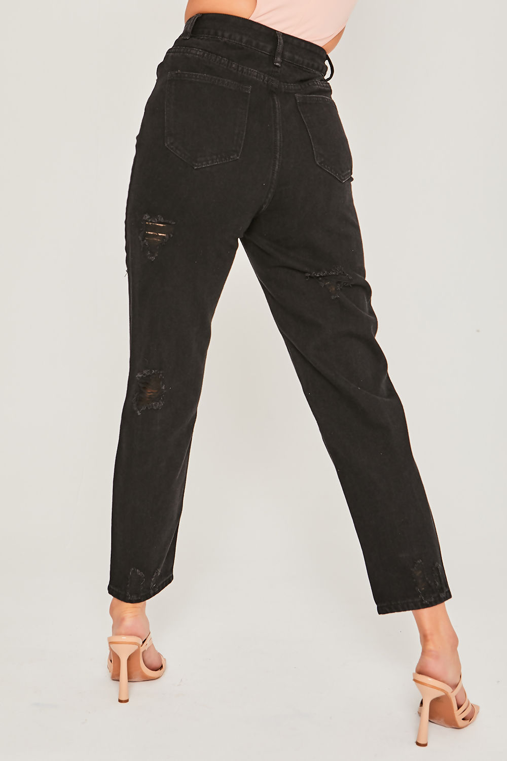 Saint Genies Zuri Washed Black High Waist Distressed Mom Jeans