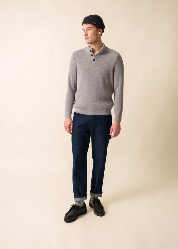 Saint James Bourboule Buttoned High Neck Jumper GRIS CLAIR