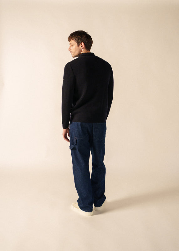 Saint James Bourboule Buttoned High Neck Jumper NAVY