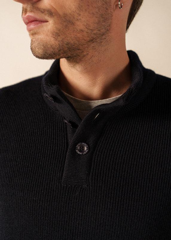 Saint James Bourboule Buttoned High Neck Jumper NAVY
