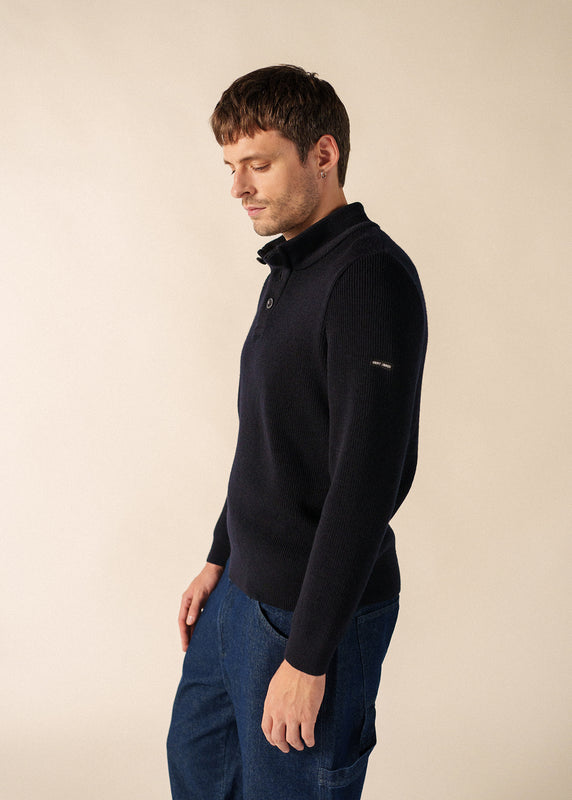 saint james Bourboule buttoned high neck jumper NAVY