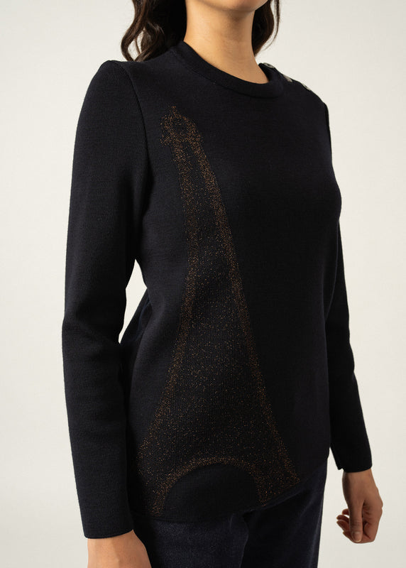 Saint James Brégançon Eiffel Sailor Jumper With Lurex Detailing NAVY/BRONZE