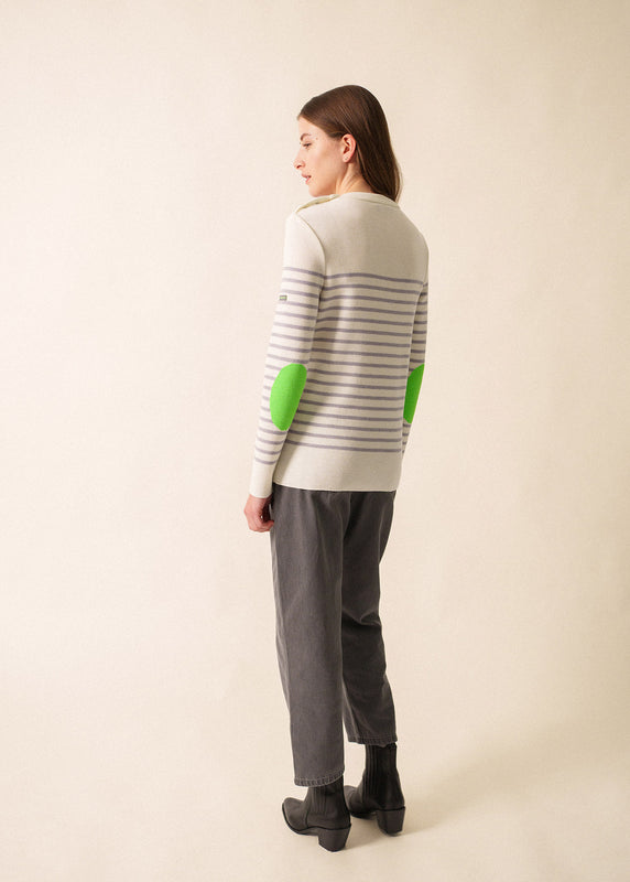 Saint James Brégançon Fluo Striped Sailor Jumper BLANC/PERLE CHINE/TONIC