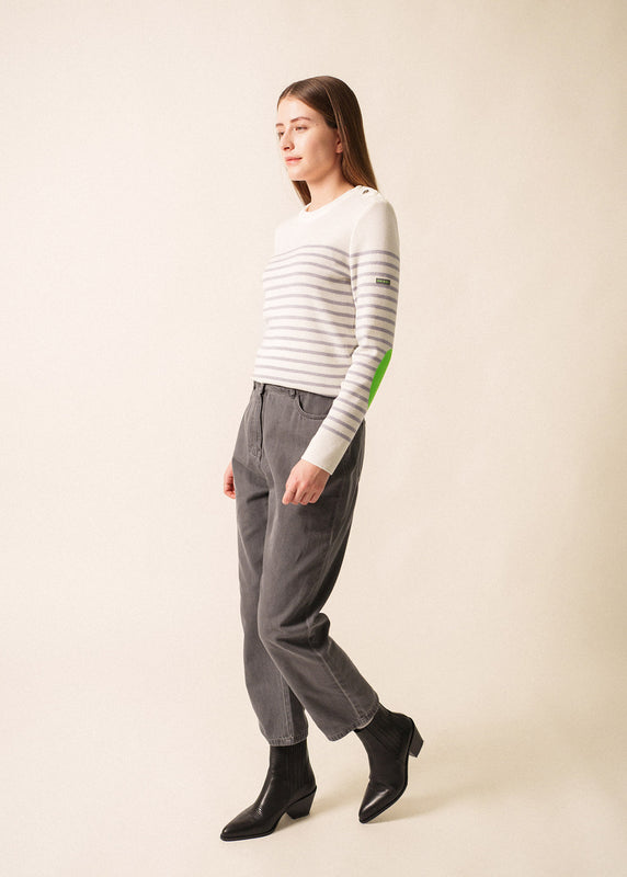 Saint James Brégançon Fluo Striped Sailor Jumper BLANC/PERLE CHINE/TONIC