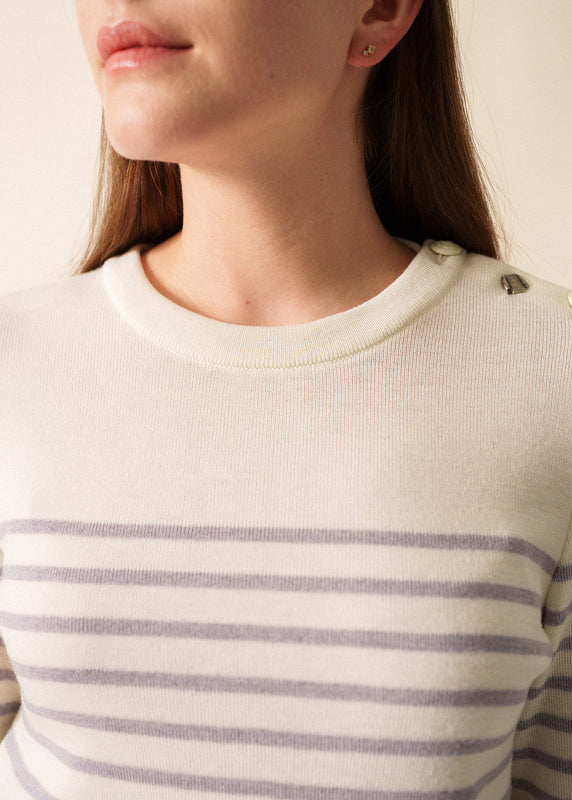 Saint James Brégançon Fluo Striped Sailor Jumper BLANC/PERLE CHINE/TONIC