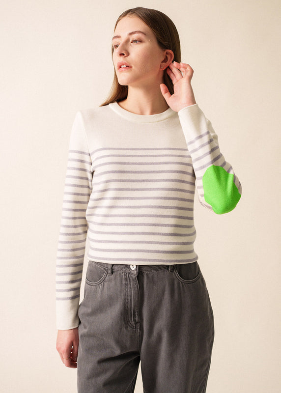 saint james Brégançon Fluo striped sailor jumper BLANC/PERLE CHINE/TONIC