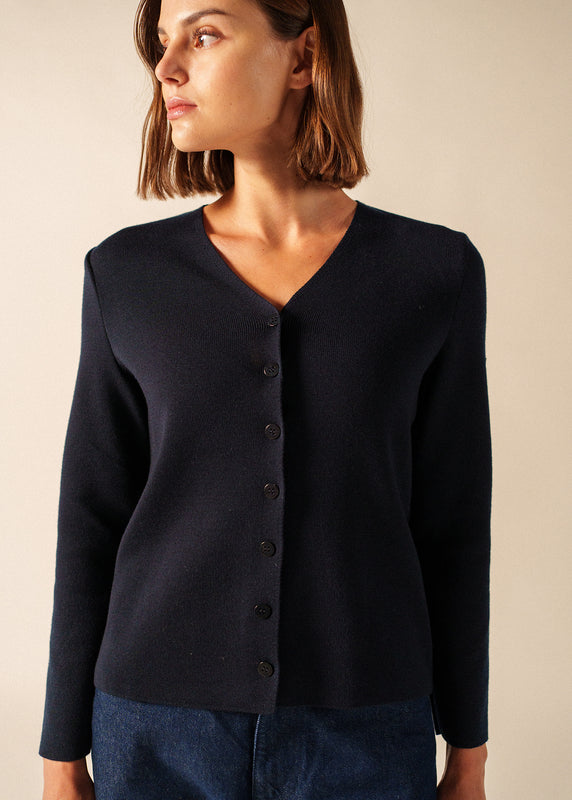 Saint James Brévands Cardigan Elbow Patches NAVY/NORMANDIE