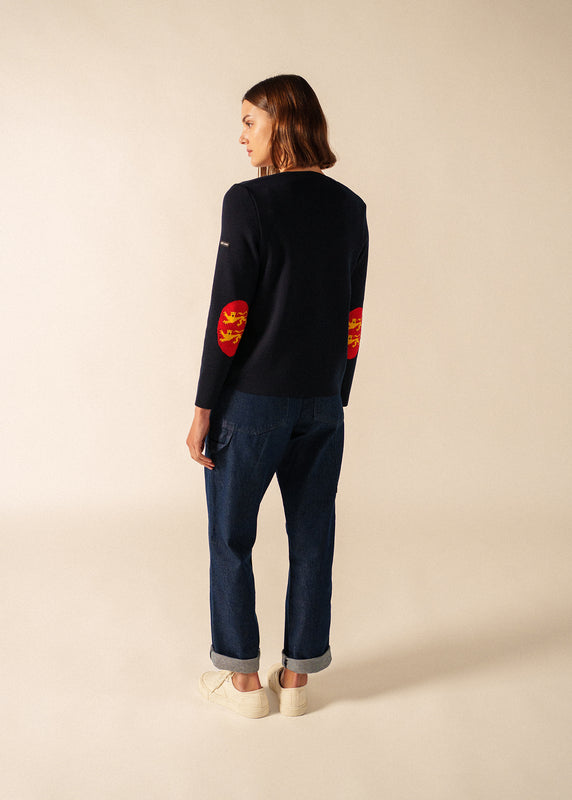Saint James Brévands Cardigan Elbow Patches NAVY/NORMANDIE