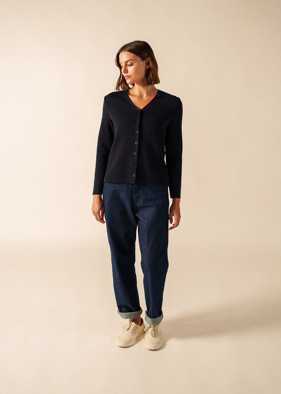 saint james Brévands Cardigan Elbow Patches NAVY/NORMANDIE