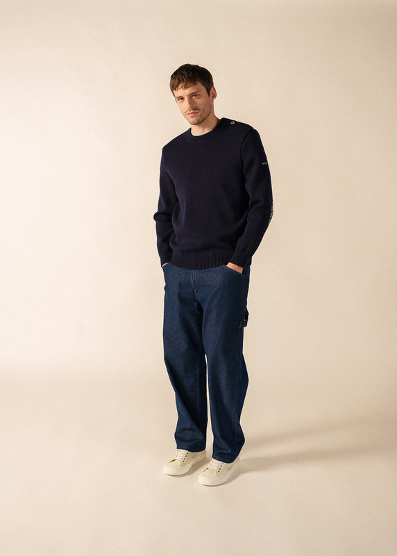 Saint James Cancale Equipage Sailor Jumper – With Elbow Patches MARINE/ECRU