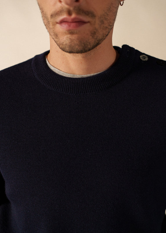 Saint James Cancale Equipage Sailor Jumper – With Elbow Patches MARINE/ECRU