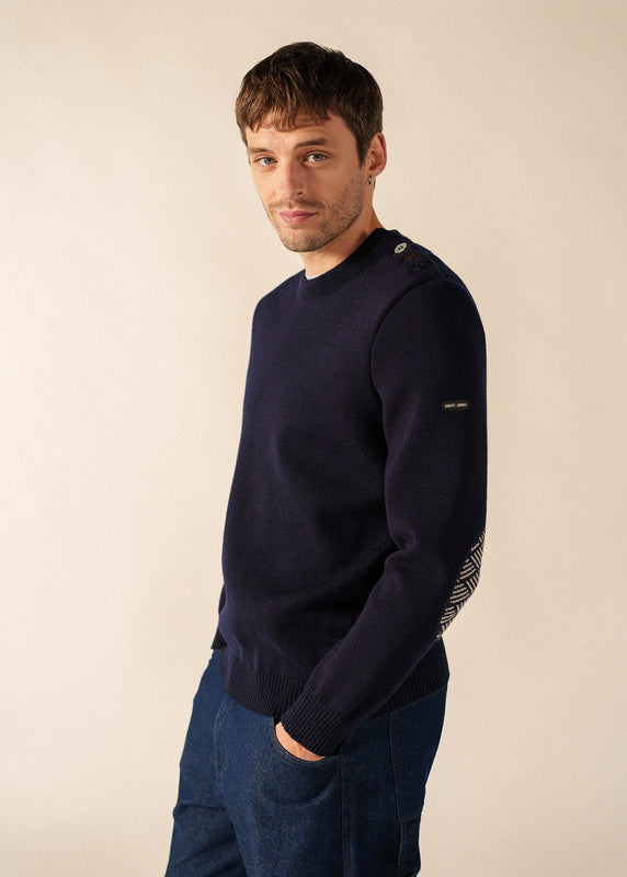 saint james Cancale Equipage Sailor Jumper – with elbow patches MARINE/ECRU
