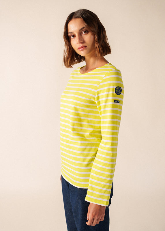 Saint James Cappuccino Sailor Striped Shirt LIME/NEIGE