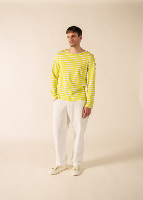 Saint James Cappuccino Sailor Striped Shirt LIME/NEIGE