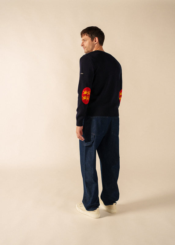 Saint James Cardigan With Elbow Patches NAVY/NORMANDIE