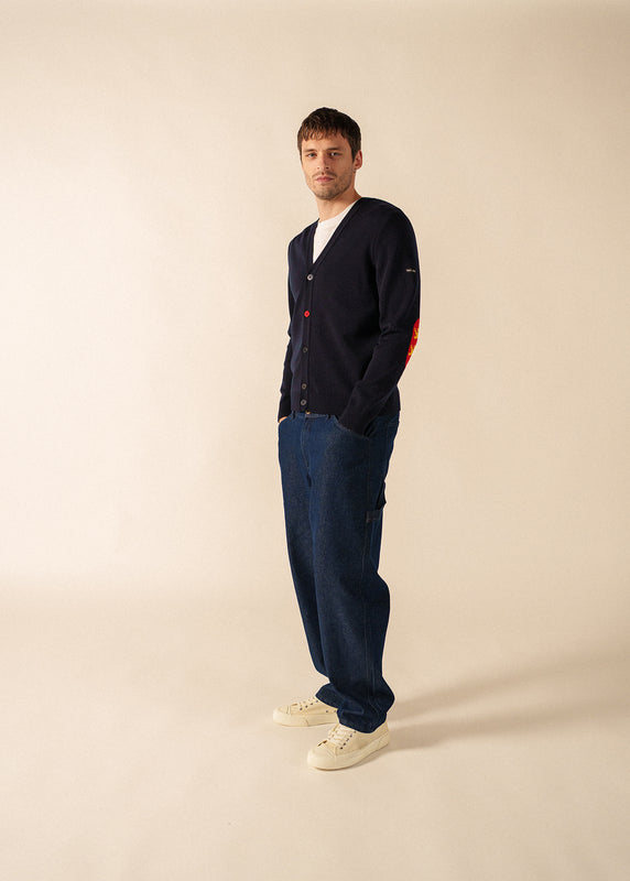 Saint James Cardigan With Elbow Patches NAVY/NORMANDIE