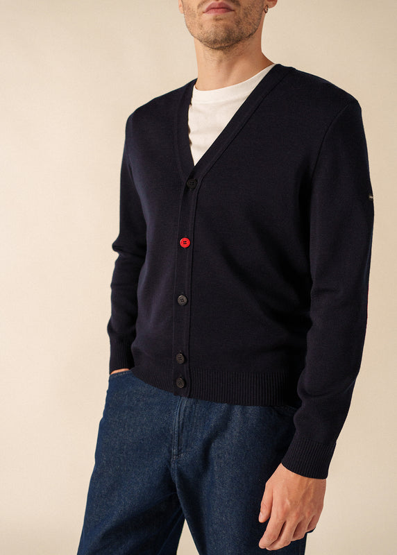 Saint James Cardigan With Elbow Patches NAVY/NORMANDIE