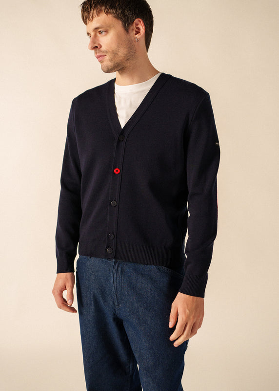 saint james Cardigan with elbow patches NAVY/NORMANDIE
