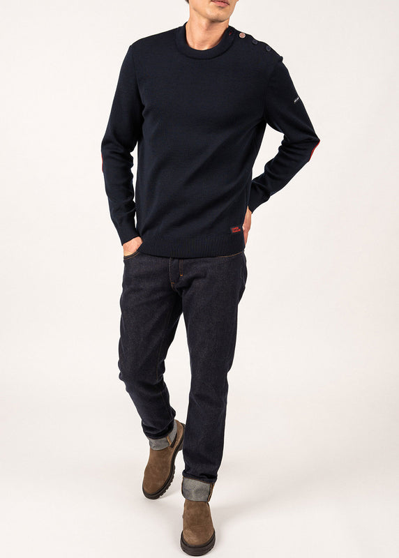 Saint James Comfortable Sailor Jumper With Elbow Patches NAVY/MULTICO