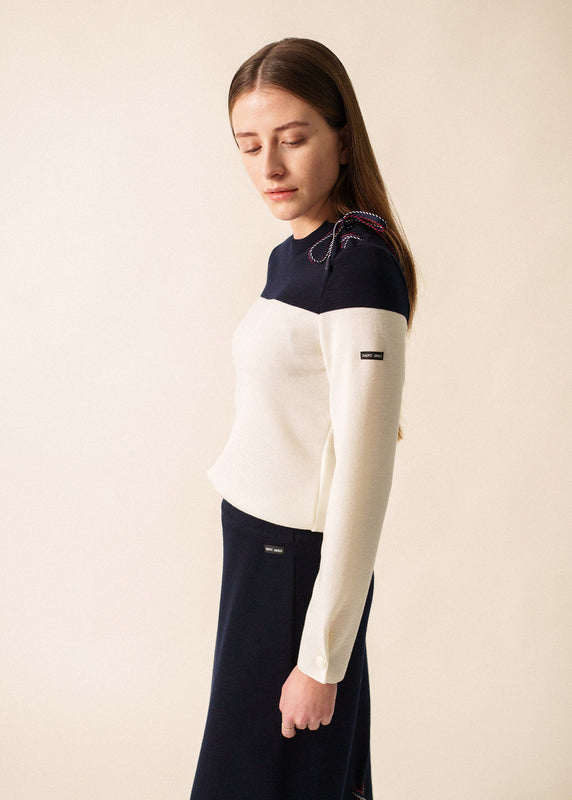 saint james Cordage Bicolor Lace-Up Sailor Jumper BLANC/NAVY