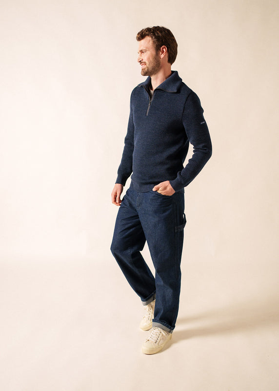 Saint James Cotentin Trucker-style Neck Jumper BLEU CHINE